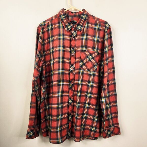 Rip Curl Mens Long Sleeve Plaid Print Single Pocket Cotton Button Down Large - Picture 1 of 7